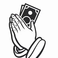 a black and white illustration of a hand holding money